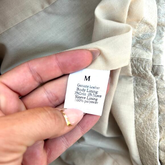 Vintage Y2K Jakett New York Cream Leather Jacket Medium Beige Moto Button Up - Picture 9 of 10